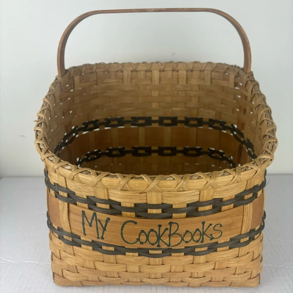Handcrafted basket for cookbooks with handle-signed by maker
